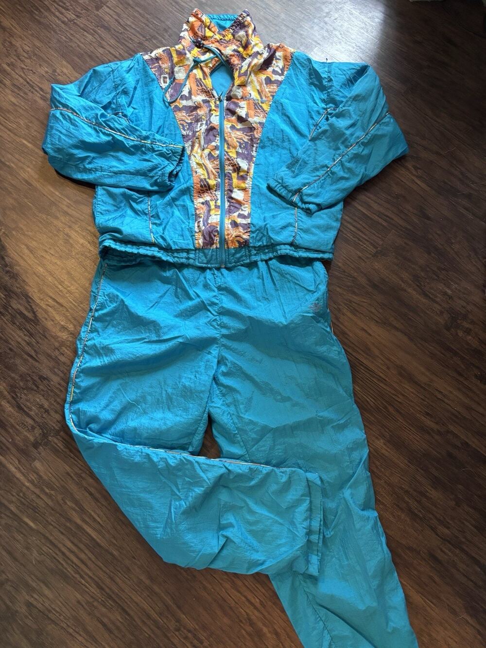 Vintage adidas Women’s Tracksuit M Blue Abstract Zip Long Sleeve Drawstring